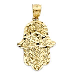 Solid 10k Gold Hamsa Pendant - Evil Eye Protection Charm